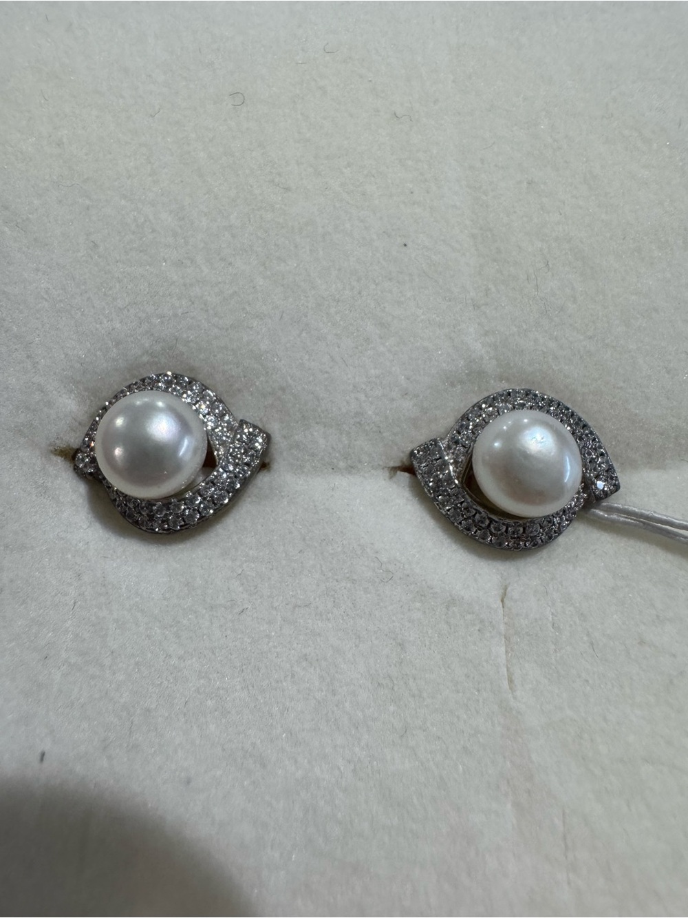 Olivers White Pearl and Silver CZ Halo Stud Earrings